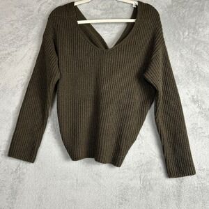 ASTR The Label Olive Green Knit Back Twist V Neck Long Sleeve Sweater Top S